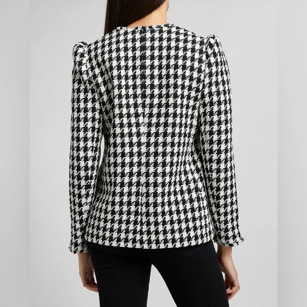 Express Black and White Houndstooth Double Breasted Tweed Blazer Size Medium